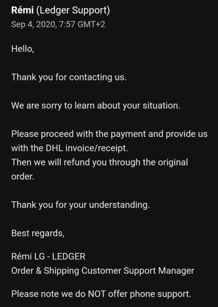 Warum verwendet das Ledger DHL? 3